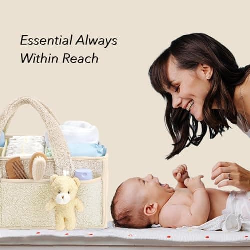 HJB VISSO Baby Diaper Caddy Organizer, Nappy Caddy Storage Basket for Wipes, Portable Nursery Diaper Organizer (Ivory White) thumbnail 5