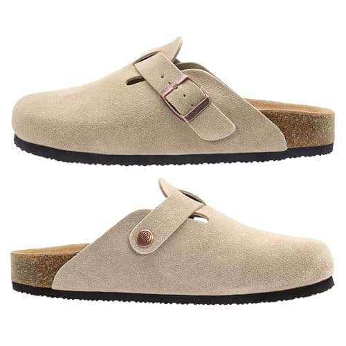 Brelzo Calvior Women's Suede Clogs Men's Slip-On Mules Non-Slip Potato Shoes Arch Support Sandals with Adjustable Buckle for Indoor & Outdoor Use Tan thumbnail 7