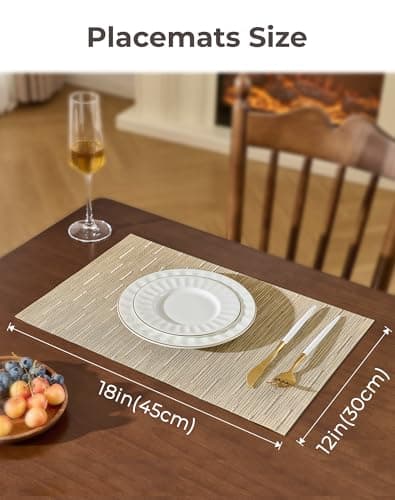 Leetaltree Light Brown Placemats Set of 6 - Heat Resistant Non-Slip Place mats for Dining Table, Washable Durable PVC Vinyl Woven Table Mats（Light Brown, 6） thumbnail 4