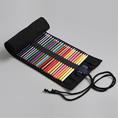 DIYOMR 24/36/72 Slots Pencil Wrap Pencil Rolls, Artist Colored Pencils Roll Up Bag Short Brushes Pouch Case Pencils Organizer for Drawing Coloring and Sketching (Black, 36slots) thumbnail 4