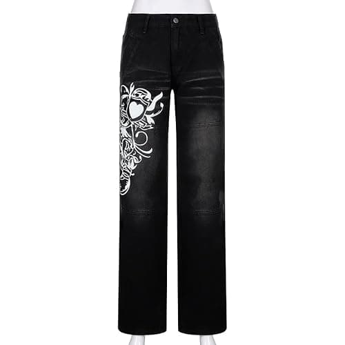 ticticlily Jeans Damen High Wasit Straight Baggy Y2K Style Vintage Weite Bein Gewaschene Denim Hosen Bootcut Gerade Lose E-Girl Casual Jeanshose Streetwear Mode Boyfriend Freizeithose thumbnail 7
