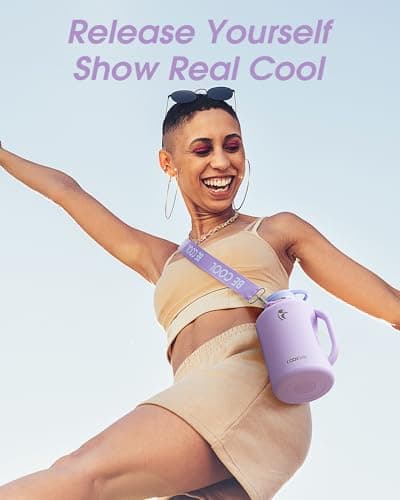 Coolflask Half Gallon Water Bottle with Straw, 64 oz Insulated Stainless Steel Water Jug With Handle Metal Double-Walled Vacuum Large Flask With Strap Leakproof, Keep Cold 48 Hrs Hot 24hrs, Lavender thumbnail 6