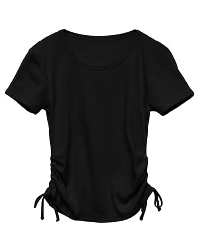 Imily Bela Girls Tees Shirts Cute Crew Neck Short Sleeve Side Drawstring Solid Tops Kids Children Summer Clothes - Image 1