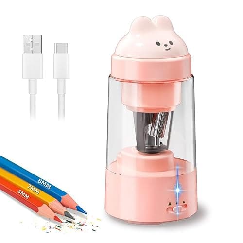 Zmol Electric Pencil Sharpener, Pink Bunny Pencil Sharpener for Colored Pencils, Auto in & Out,Fully Automatic Rechargeable Pencil Sharpeners for No.2/Colored Pencils(6-8mm), Classroom/Office/Home - Image 1