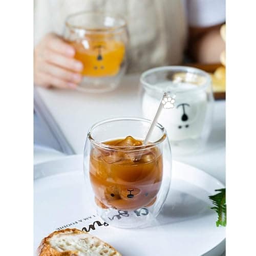 Binoster Bear Cute Mugs Kawaii Double Wall Glass Coffee Tea Mill Yogurt Cup Funny Novelty Gift for Women Her Friends Office Birthday Christmas thumbnail 4