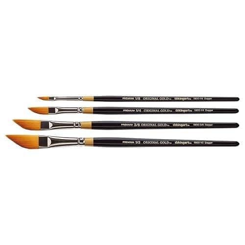 KINGART Premium 4 pc. Original Gold 9800 Series Dagger Striper Artist Brush Set, Synthetic Golden TaklonHair for Acrylic, Oil, Gouache Paint, Short Handle, 4 Sizes: 1/8", 1/4", 3/8", 1/2" thumbnail 3