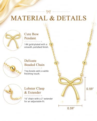 UNGENT THEM Bow Necklace Jewelry Tween Teen Girl Gifts Trendy Stuff Cute Girly Preppy Things 8 10 12 14 16 18 13 11 9 Year Old Birthday Back to School Graduation for Teenage Girls Ideas thumbnail 4