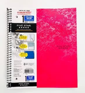 Five Star Spiral Notebook, 1 Subject, 100 Sheets, College Ruled, Graphics, Bitmap, Pink - Image 1