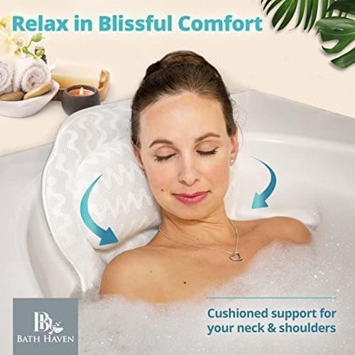 Bath Pillow Bathtub Pillow Back Neck Support Pillow, Spa Cushion for Tub, Relaxing Headrest Bath Pillow, Portable Washable Bathtub Accessories with 3D Air Mesh Thick Soft Bath Pillow (Deluxe) thumbnail 5