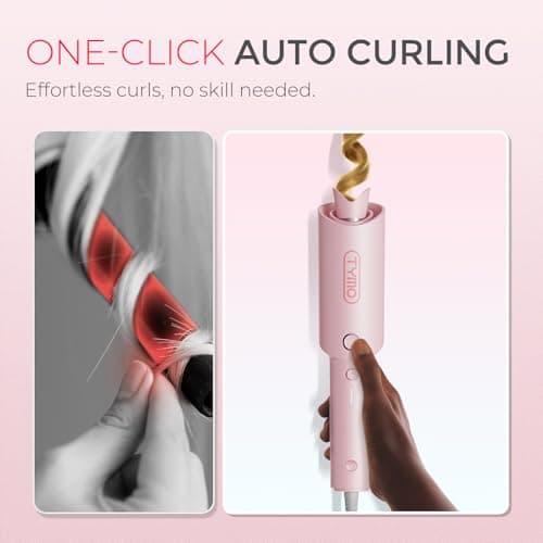 TYMO Automatic Rotating Curling Iron - TYMO CURLPRO Beach Waves Curling Wand, Portable Hair Curler, 500 Million Ionic, Dual Voltage & Lightweight for Travel, Ceramic Coating, 1 Inch, Pink thumbnail 2