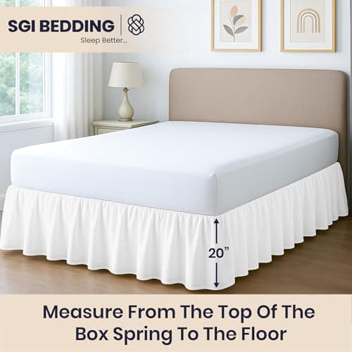 SGI bedding 20 Inch Drop Ruffled Bed Skirt Queen Size - Classic Gathered Styling, Platform Style Dust Ruffle with Secure Fit, Split Corners, Wrinkle-Resistant Microfiber - White thumbnail 5