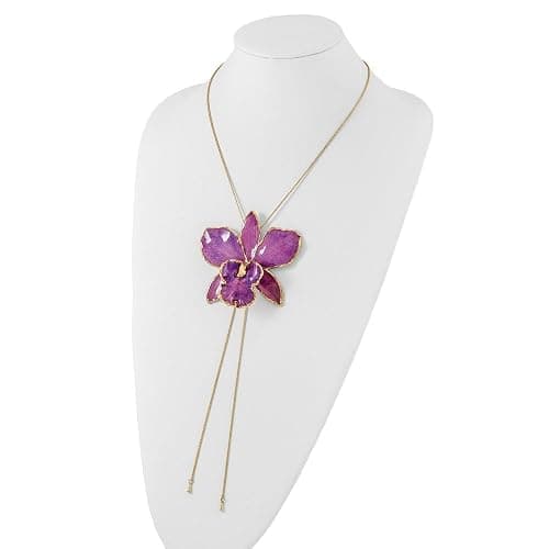 Auriga Fine Jewelry 24K Gold-trim Lacquer Dipped Multi-Color Real Cattleya Orchid Slip-on Adjustable Gold-tone Necklace thumbnail 3