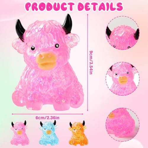 Glitter Highland Cow Squishies Fidget Toy, Cute Sensory Squeeze Toy，Soft Slow Rising Sensory Stress Relief Ball for Adults，Party Favor for Cow Lovers (Orange) thumbnail 7