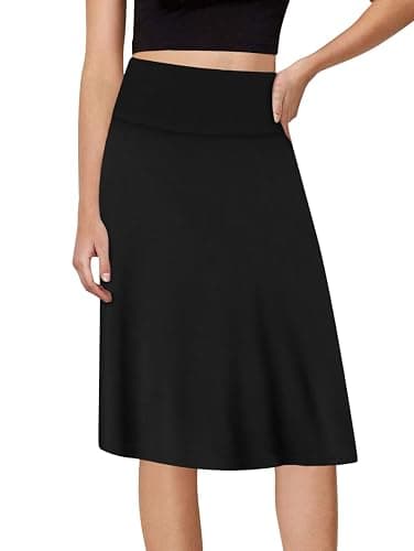 Sweet Hearts A-Line Midi Skirts for Women- Black Skirt Womens Knee Length | Black Midi Skirt, Foldover Waist, Midi Length, Basic, Flowy, Womens Skirts, High Waist, ALine, Modest, Flared, Made in USA thumbnail 2