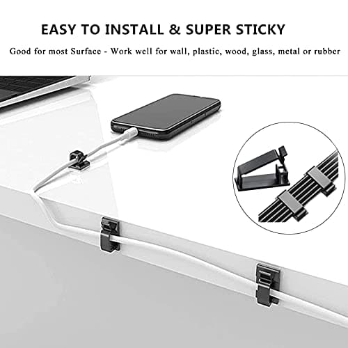 Cord Management Organizer Kit 4 Cable Sleeve split 192PCS Cable Management | 41Self Adhesive Cable Clips Holder, 10pcs and 2 Roll Self Adhesive tie ,100 Fastening Cable Ties, for TV Office Car Desk Home thumbnail 5