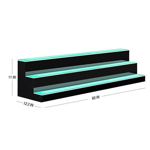 MESAlLUP Acrylic 60 Inch 3 Tier Detachable LED Lighted Liquor Bottle Display Shelf with Remote Control, Mulit Colorl Lighting Shelves for Home Mini Bar Restaurants & Party Use(Without Power Bank) - 20 Colors - 3 Step 60 Inches thumbnail 3