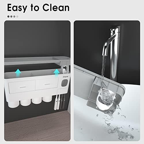 iHave Toothbrush Holders for Bathrooms, 4 Cups Toothbrush Holder Wall Mounted with Toothpaste Dispenser - Large Capacity Tray, 2 Cosmetic Drawer - Bathroom Organizer & Bathroom Accessories Set thumbnail 8