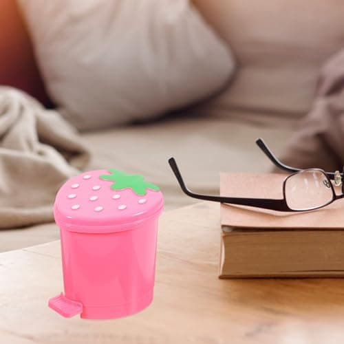 Garneck Mini Strawberry Desktop Trash can with Lid 4.13X3.54In Cute Pink Garbage Bin for Home Office Bedroom Storage and Wastepaper Organizer thumbnail 8
