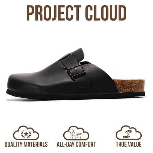 Project Cloud Mens Clogs - 100% Full Grain Genuine Leather Memory Foam Clogs for Men Arch Support Cork Footbed - Non Slip Platform Mules (Brooklyn) thumbnail 3
