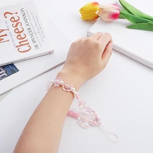 WsjiaboFux Pink Acrylic Beaded Mobile Phone Straps Anti-Lost Hand Strap Pendant Hanging Rope Phone Wrist Hand Lanyard Home Cell Phone Charms Button Stickers Decor Accessories thumbnail 5