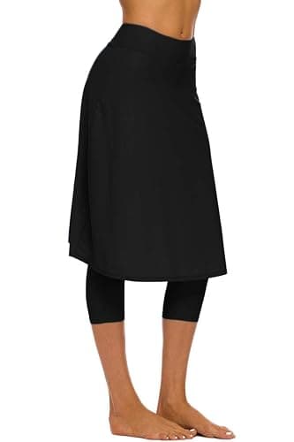 Micosuza Long Swim Skirt with Attached Leggings Modest Sun Protection Sports Skirt for Women - Image 1
