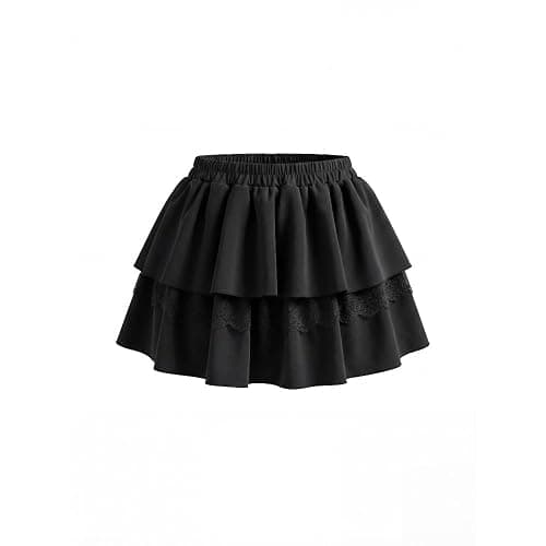 Xojbzoo Y2K retro skirt set black fake two-piece inner top and lace skirt fashionable casual set thumbnail 7
