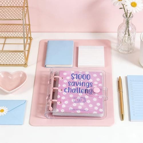 Legrape $1000 Savings Challenge Binder, 2 Pack Mini Money Saving Binder with Cash Envelopes, Reusable Money Organizer Binder Savings Challenge Book,ClearPink thumbnail 6
