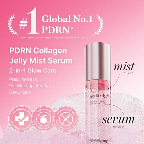 medicube Jelly Mist Serum with Pink PDRN Collagen | Dual-Texture Glow Spray with Niacinamide, Glutathione, Ceramide, Hyaluronic Acid | for Hydration, Radiance, Plump-Looking Skin | 2.02 fl.oz thumbnail 2