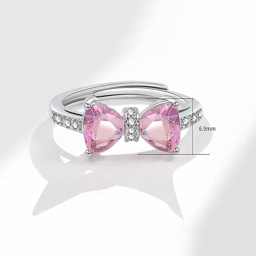 HUJUON Cubic Zirconia Cute Bowknot Finger Rings Adjustable Rhinestone Heart Crystal Butterfly Bowkont Open Rings Wedding Jewelry for Women thumbnail 4
