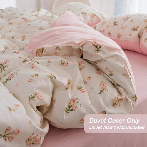 Erwinmu Floral Duvet Cover Set Twin Size,Pink Floral Flowers Bedding Duvet Cover with Zipper Closure,Reversible Comforter Duvet Cover and 1 Pillowcase thumbnail 2