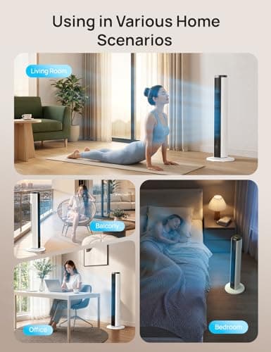 ZAFRO Tower Fan for Bedroom, 37'' Cooling Fans with 4 Modes 6 Speeds, 26 ft/s Velocity, 28dB Quiet for Sleep, LED Touchpad & 12H Timer, 90° Oscillating Floor Fans that Blow Cold Air, Black+White thumbnail 7