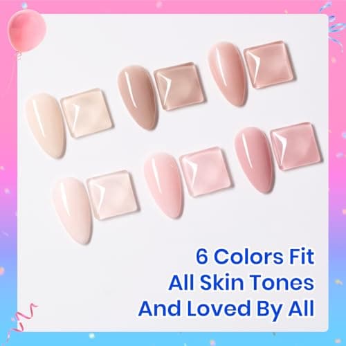 Beetles Rubber Base Gel Nail Polish, 6 Colors Nude Gel Polish Pink Peach Neutral Sheer French Tips Base Colors for Nails Flexible U V LED Soak Off for DIY Home Manicure Nail Gifts thumbnail 4