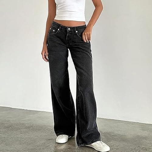 Women Y2K Low Rise Baggy Jeans Wide Leg Loose Fit Boyfriend Straight Leg Trendy Stretch Denim Pants Streetwear thumbnail 4