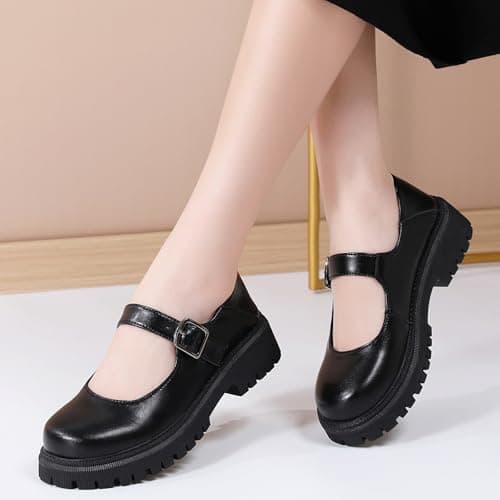 XMM Mary Jane Shoes Black Platform Chunky Mary Janes for Women Ladies Comfort Leather Round Toe Non-Slip Ankle Strap Dressy Casual Cute Girls Kawaii Lolita School Trendy Work Shoes US 9 thumbnail 9