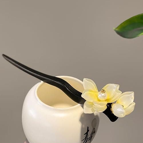 Chinese Flower Wooden Hairpin Handmade Floral Wooden Hair Sticks – Chinese Decorative Hair Chopsticks thumbnail 2