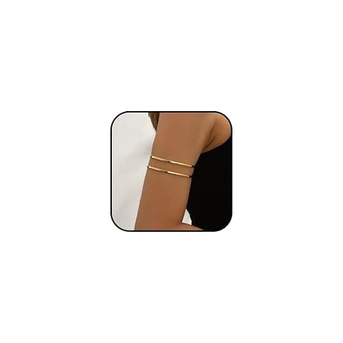 KONPJE Arm Cuff Bracelet for Women Gold Arm Cuff Upper Arm Layered Cuff Bangle Bracelet Minimalist Armband Stackable Jewelry for Summer Beach - Image 1