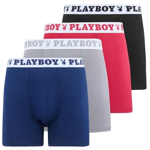 Playboy Mens Underwear 4 Pack Boxers for Men Gifts for Men Boxer Briefs - Large - Grey,blk,wht, Red - Image 1