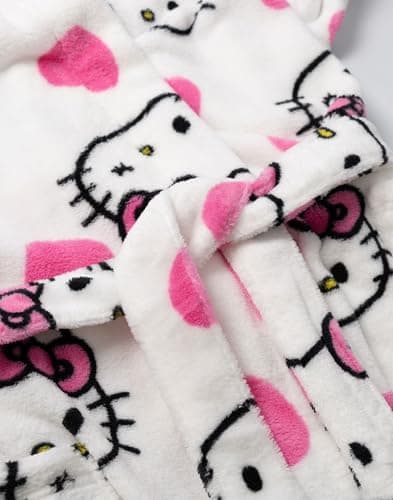 Hello Kitty Womens White Hooded Bathrobe | Cosy Fleece Loungewear with Pink Accents & Long Sleeves | Cartoon Character Design | Perfect for Relaxing Days Merch - L-XL thumbnail 8