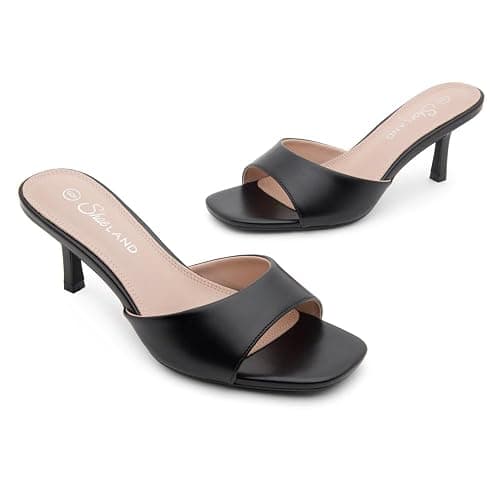 Shoe Land Women's Low Heels Stiletto Heeled Slides, Open Toe One Band Slip-On Heeled Mules – Dressy Heeled Sandals for Prom, Party Wedding and Vacation thumbnail 5