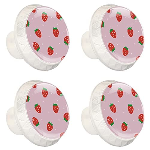 Pshhdgyhs Furniture Decorative Cabinet Drawer Pulls Handles,Kawaii Strawberry Pink Patterns Glass Round Knobs for Wardrobe Dresser Kitchen (4 Pack) thumbnail 2