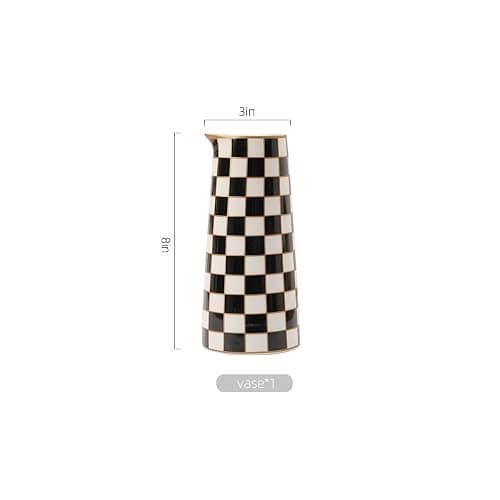 Porlien Checker Porcelain Flower Vase Home Decor Set of 2 with 5.5' High and 8' High Flower Bottle thumbnail 3
