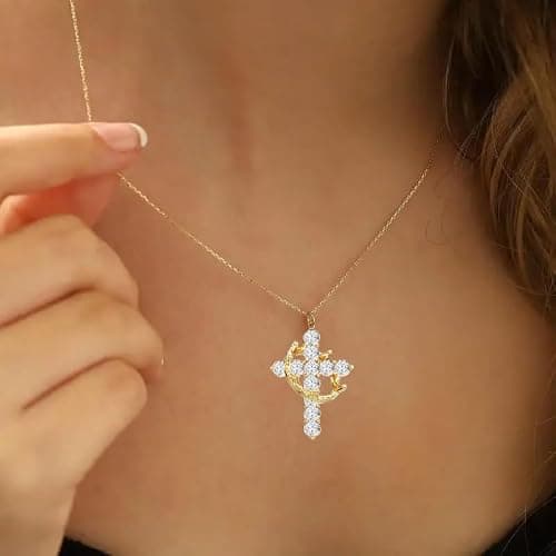 ZHDHDQ Crown Cross Necklace Earring Set for Women,Diamond Dainty 14k Gold Plated Cubic Zirconia Pendant Necklaces and Earring,Trendy Waterproof Non Tarnish Faith Jewelry First Communion Necklace thumbnail 2