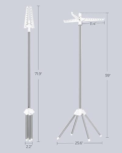 SONGMICS Clothes Drying Rack, 59-Inch Folding Laundry Drying Rack with 3 Rotatable Arms for Hangers, 4 Legs, Stainless Steel, for 27 Pieces of Clothes, White and Silver ULLR510W01 thumbnail 6