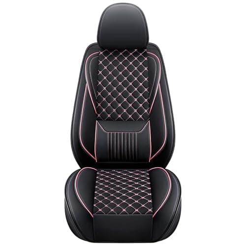 Jiujiuyouchuang Leather Car Seat Covers,Full Coverage Seat Covers Full Set with Fix Lumber Support,Universal Automotive Seat Covers for Cars,SUVs,Trucks and Sedans (Black&Pink, Full Set) thumbnail 5
