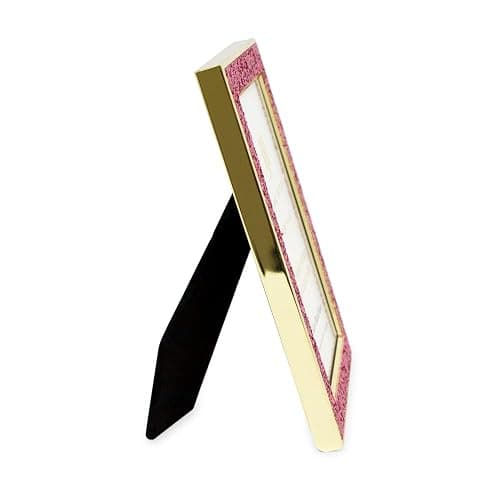 Isaac Jacobs 4x6 Pink Glitter (Vertical & Horizontal) and Gold Metal Picture Frame, with Black Fabric Easel, Wall-Mountable, Made for Tabletop, Counterspace, Shelf and Desk (4x6, Pink Glitter W/Gold) thumbnail 5