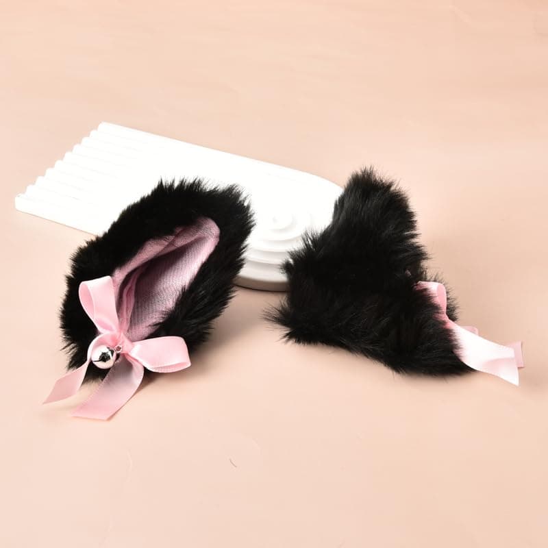 Cat Ears Hair Clip Adult Christmas Halloween Custome Hair Clips Cosplay Hair Accessories for Women Black Furry Animal Wolf Ears Party Dress Cat Ear Barrettes with Bell Bow Decor Hair Clip for Girls thumbnail 7