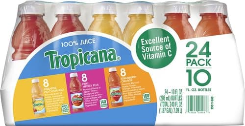 Tropicana 100% Juice 3-Flavor Fruit Blend Variety Pack, 10 Fl Oz, Bottles, (Pack of 24), 10 ounces thumbnail 3