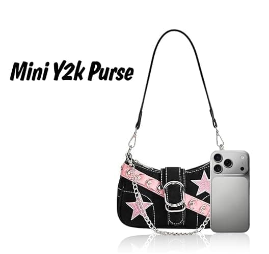 MJFSGYO Cute Y2k Purse for Women, Star Embroidery Pattern with Chain Strap Shoulder Bag, Goth Style Cute Mini Purse thumbnail 7