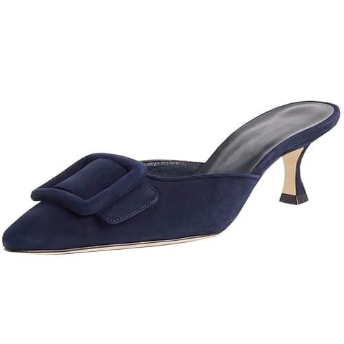 Divanne Heeled Mules for Women, Pointed Toe Slingback Pumps Buckle Kitten Heels Mules Slides Backless Dress Sandals - Image 1