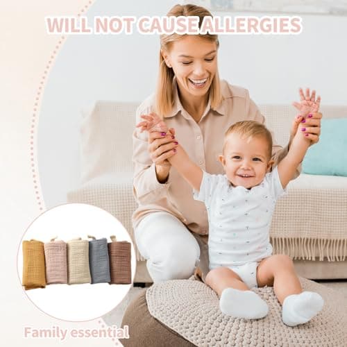 Toumett 5 Pcs Muslin Cloths for Baby, Wash Face Muslin Squares, Burp Cloths, Natural Cotton, For Newborn Baby/Boy/Girl Wiping Bathing Feeding (23x22cm) thumbnail 5